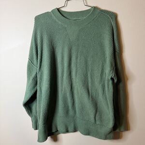 Aerie Women's Small Sweater Cozy Knit Crewneck Oversized Green